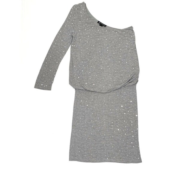 INC Gray One Shoulder Dress w/ Silver Sparkling Embellishments Size Small - Flaw - Picture 1 of 8